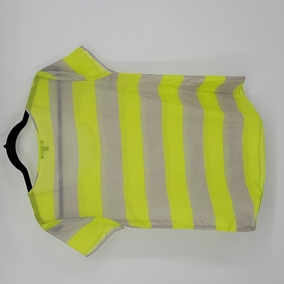 Gap Neon Chartreuse Yellow Green Striped Silk Sheer Tee Size S - Picture 3 of 6